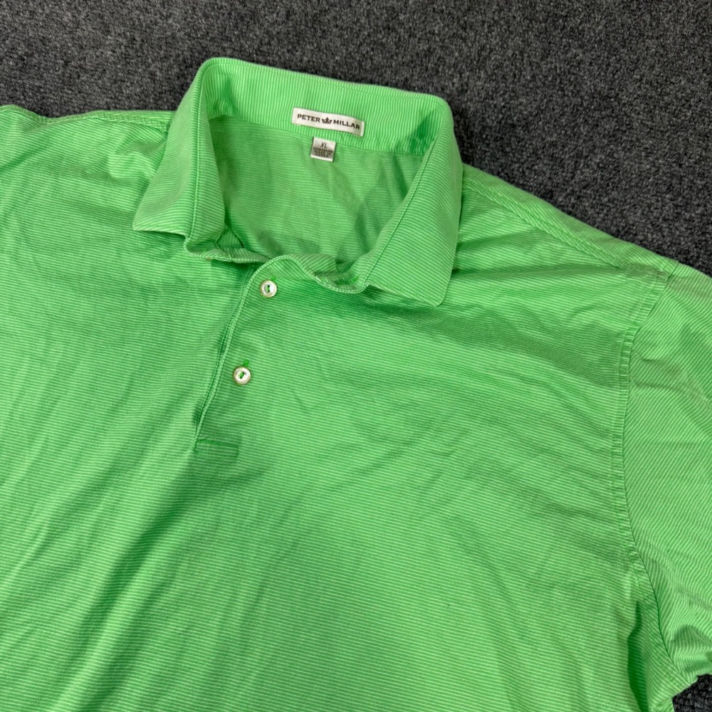 Peter Millar‎ Mens XL Green Striped Short Sleeve Cotton Polo Shirt Golf Casual